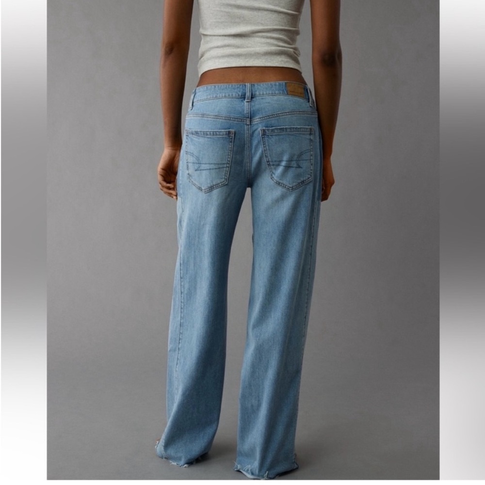American Eagle low rise baggy stretch wide leg patchwork jeans size 8 short. - Picture 2 of 12